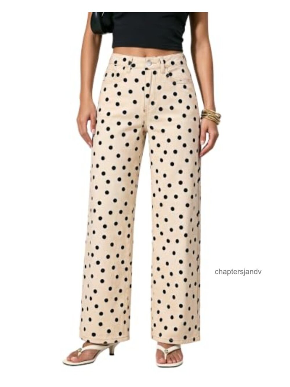 High Waisted Wide Leg Jeans Polka Dot Stretch Denim Pants